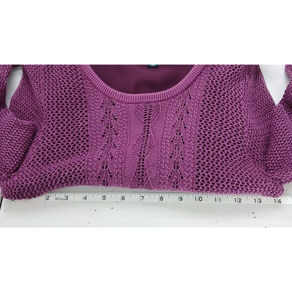 Purple Open Knit Crew Sweater Women XS Y2K Goth Edgy Alternative Boho Vamp Fairy - Picture 8 of 10